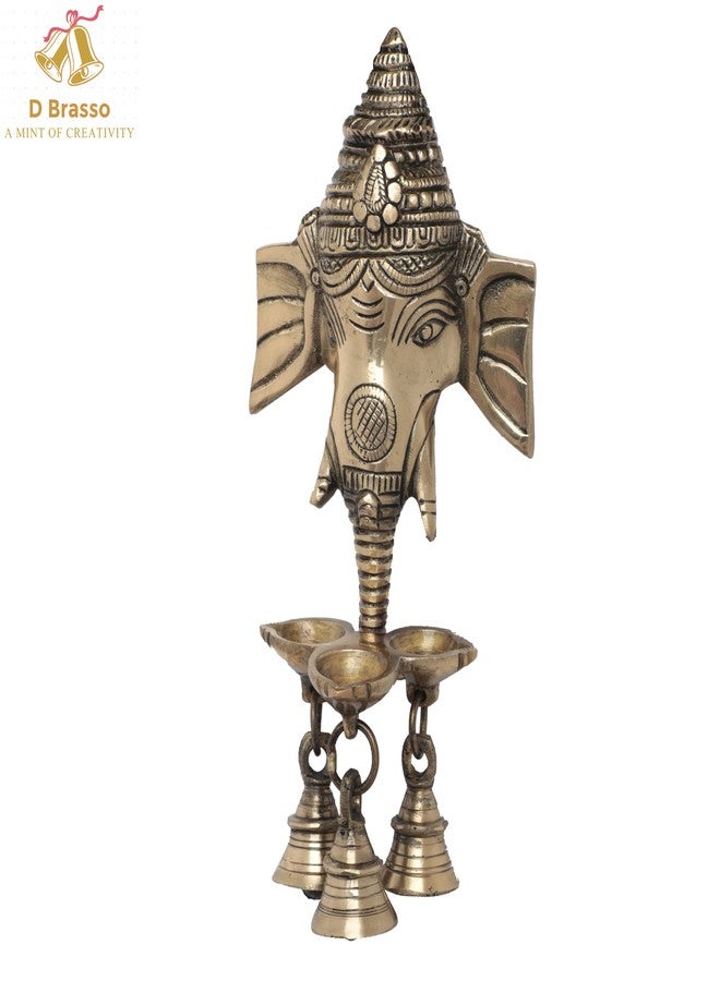 D Brasso Premium Brass Ganesha Wall Hanging Diya with Bells - Antique Finish Oil Lamp for Pooja Room, Mandir & Temple Décor | Traditional Diwali Gift Item (650 Grams) - Image 4